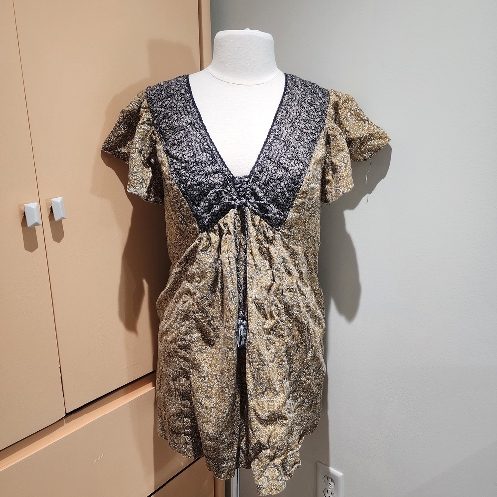 Anthropologie Navy and Yellow Floral Dress